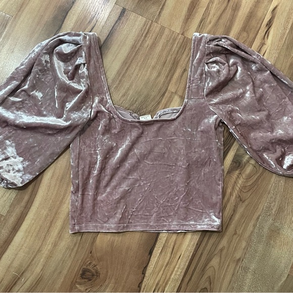 NWT Urban Outfitters Mauve crushed Velvet Puff Sleeves Crop Top Sz M Fairycore - Picture 7 of 8